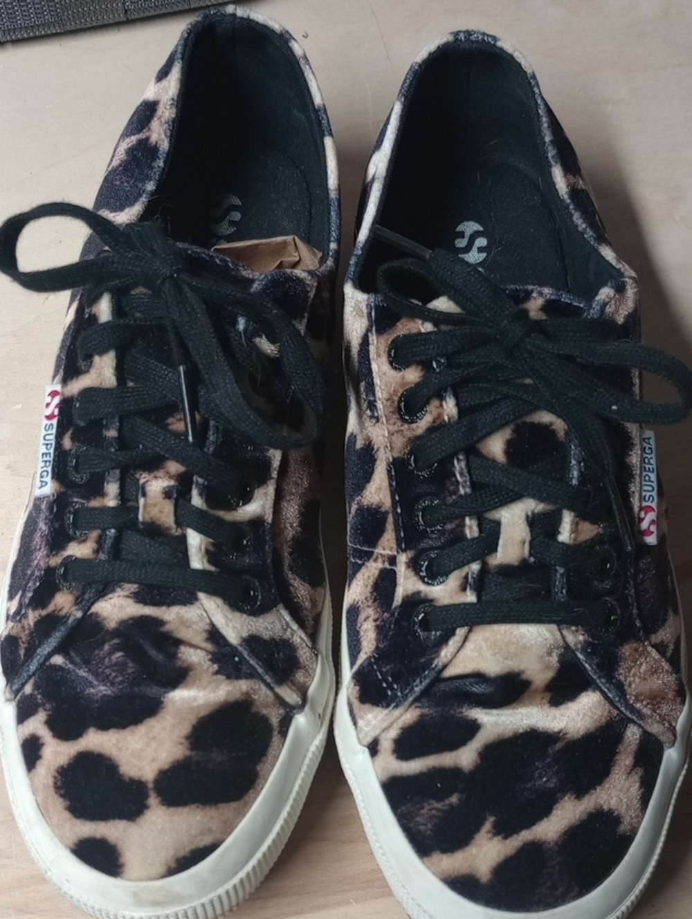 Superga Leopard Velvet Low-Top Sneakers in Black & Tan